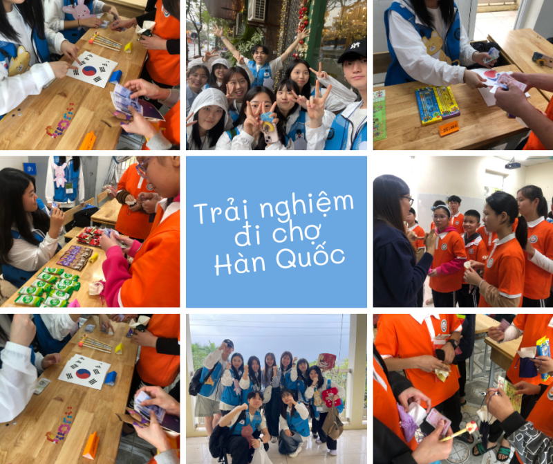 Tổng hợp ảnh hoạt động trải nghiệm “Đi chợ Hàn Quốc” giữa Đội Khoa học nhóm sinh viên trường đại học Changwon và các em học sinh khiếm thính tại Trung tâm nuôi dưỡng trẻ khuyết tật tại Hà Nội. (Ảnh: Hoàng Thị Phương Thảo)