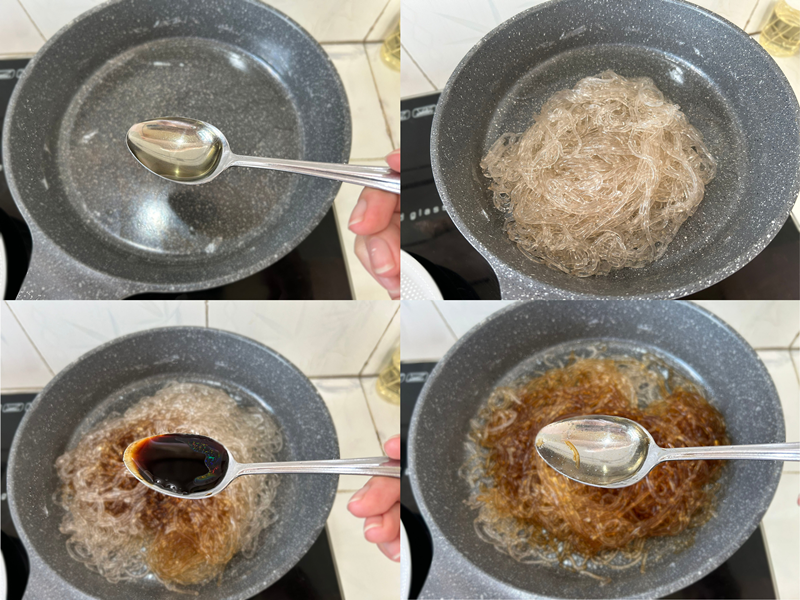 Xào miến cùng các gia vị. (Ảnh: Lưu Hoàng Nhi)