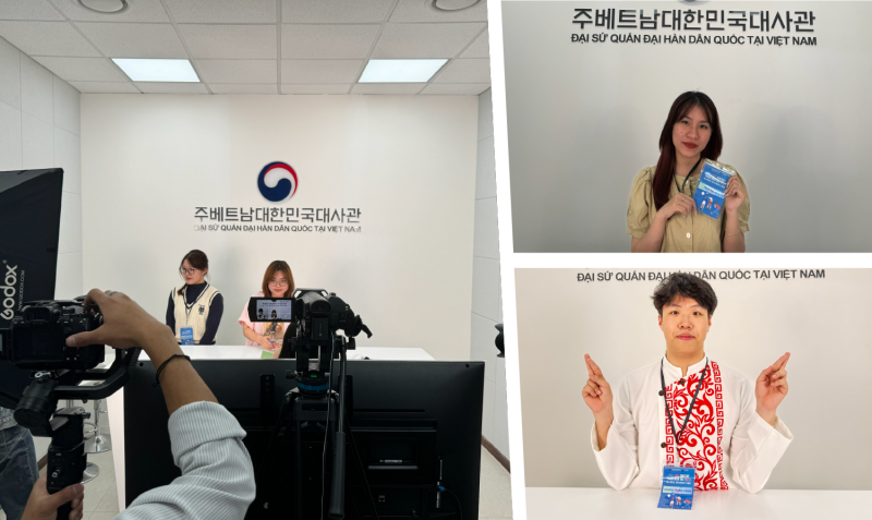 Studio với trang thiết bị hiện đại đã khiến cho các bạn phóng viên danh dự Korea.net và K-influencer vô cùng háo hức, hứa hẹn cho một mùa sáng tạo nội dung đầy bùng nổ. (Ảnh: Hoàng Xuân Tùng) 