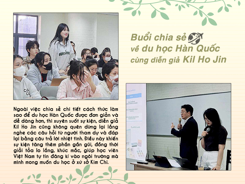 Ngoài việc chia sẻ cách thức làm sao để du học Hàn Quốc đơn giản và dễ dàng hơn đối với du học sinh Việt, thì xuyên suốt thời lượng sự kiện, diễn giả Kil Ho Jin cũng không quên dành ra những khoảnh khắc nhỏ giải đáp kĩ càng thắc mắc từ các bạn trẻ liên quan tới du học Hàn Quốc. Việc này hỗ trợ học viên Việt Nam thêm tự tin khi đăng kí vào ngôi trường mà mình mong muốn du học tại xứ sở Kim Chi. (Ảnh: Trung tâm Ngôn ngữ tiếng Hàn TP.HCM)