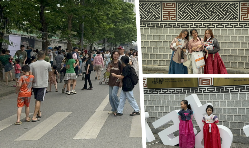 Việc lựa chọn con đường đậm chất Hàn Quốc làm địa điểm tổ chức lễ hội là điểm cộng lớn khiến việc trải nghiệm văn hóa Hàn Quốc đối với người dân Việt Nam ngày càng chân thực hơn. (Ảnh: Hoàng Xuân Tùng)