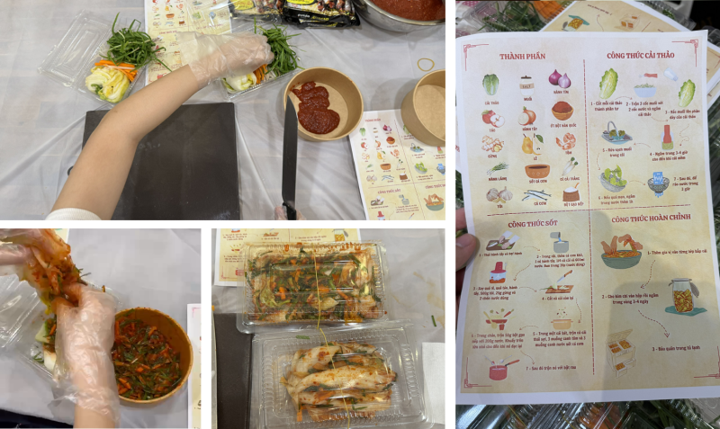 Hoạt động làm Kimchi trong hội chợ KOFes được đánh giá là hoạt động trải nghiệm thú vị và dễ dàng thực hiện. (Ảnh: Hoàng Xuân Tùng) 