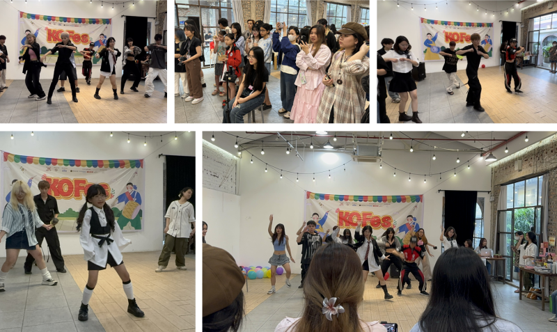 Không khí hội chợ KOFes đang dần nóng lên bởi sự tham gia sôi nổi của các bạn trẻ trong hoạt động K-pop Random Dance. (Ảnh: Hoàng Xuân Tùng)