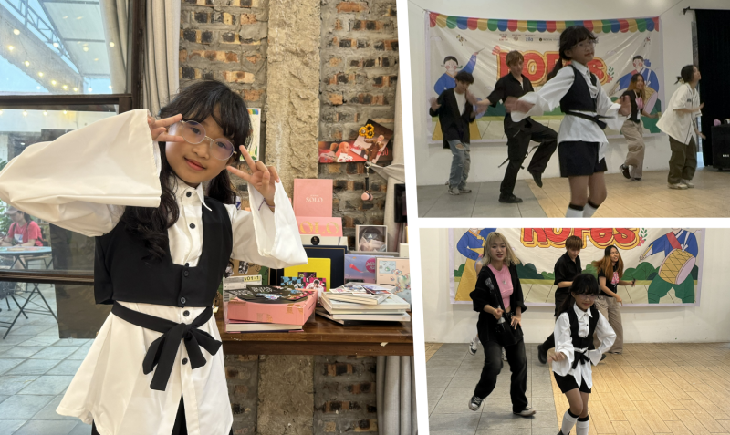Bé Thảo Nhi thể hiện niềm hạnh phúc khi có thể lan tỏa năng lượng tích cực đến với khách tham quan bằng những điệu nhảy cover K-pop. (Ảnh: Hoàng Xuân Tùng) 