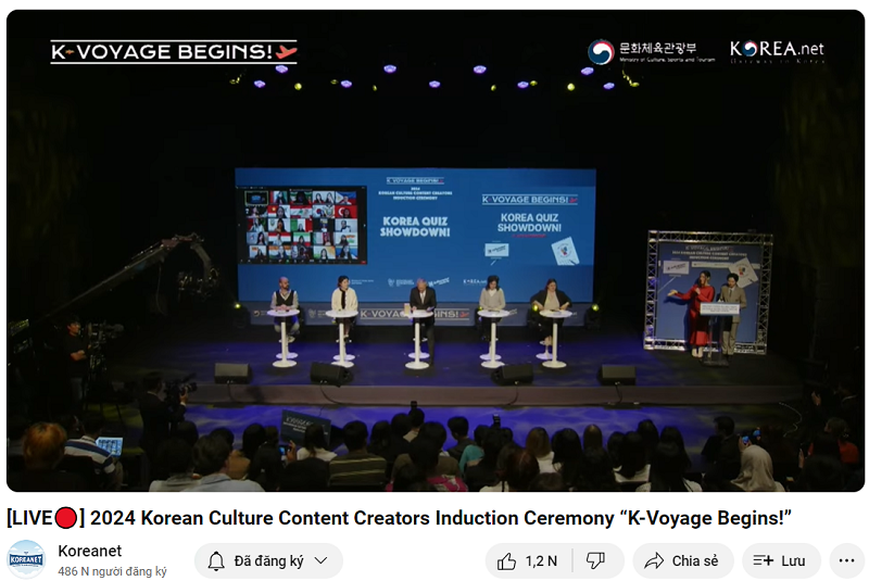 Chương trình có sự tham gia của Bộ trưởng Bộ Văn hóa, Thể thao và Du lịch Hàn Quốc (MCST) ông Yu In Chon cùng 200 đại sứ tham gia trực tiếp và trực tuyến qua nền tảng Zoom. (Ảnh: Chụp màn hình từ kênh YouTube chính thức của Korea.net)
