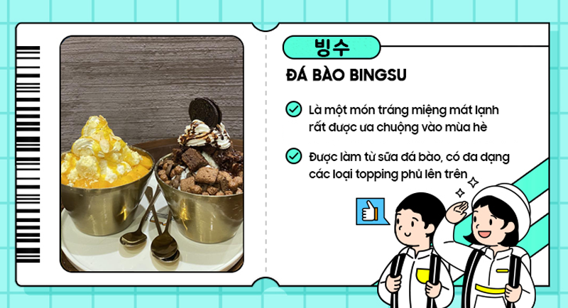 Các loại đá bào Bingsu. (Ảnh: Trần Hải Anh, Biên tập: Đặng Xuân Dương)