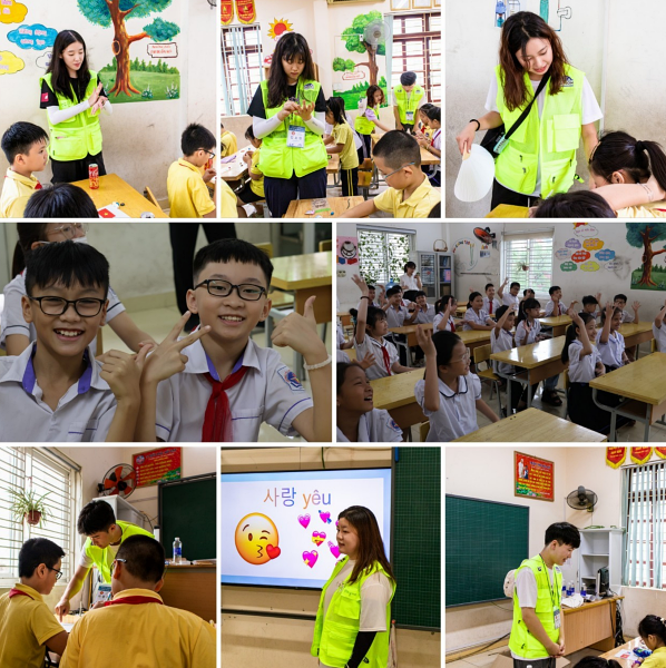 Khoảng thời gian ngập tràn sự tò mò và những ký ức vui vẻ của các em học sinh trường tiểu học Trần Văn Ơn với các anh chị trong đoàn tình nguyện. (Ảnh: Đoàn tình nguyện LS kì 27 và Tổ chức Copion)