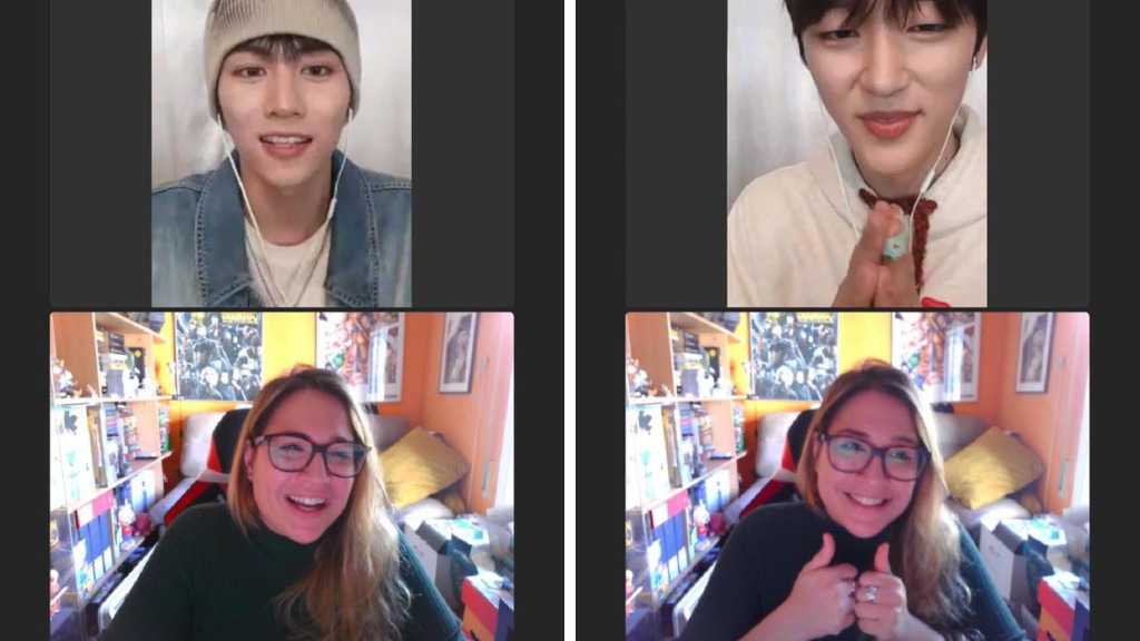 Photos de Yuliss pendant le fancall avec Ian et Jinsu du groupe LUN8. © Yuliss