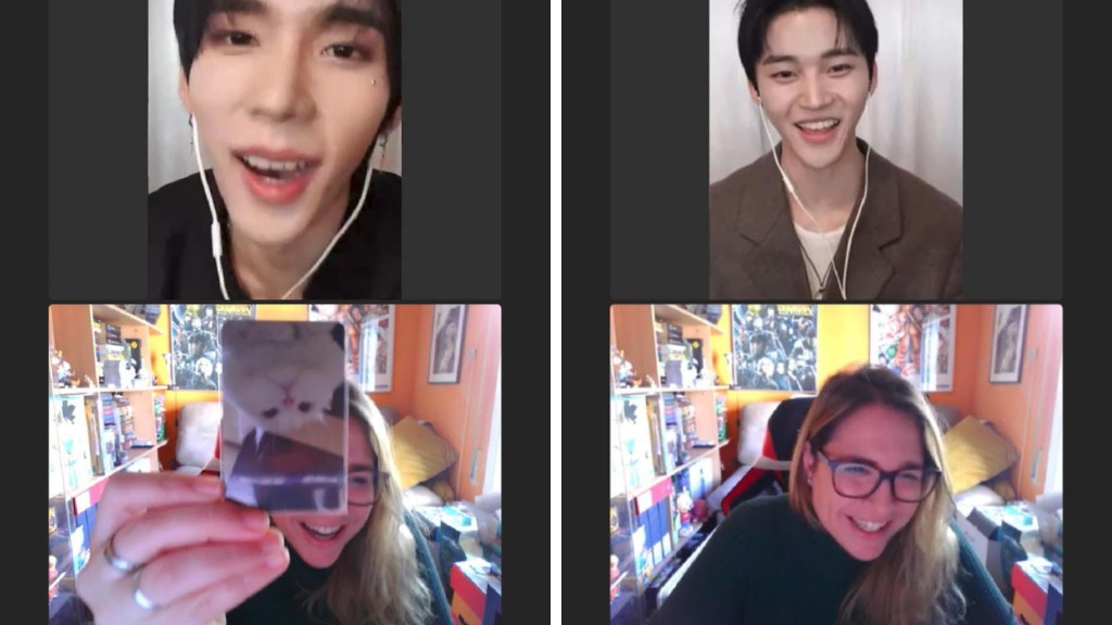 Photos de Yuliss pendant le fancall avec Chael et Dohyun du groupe LUN8. © Yuliss