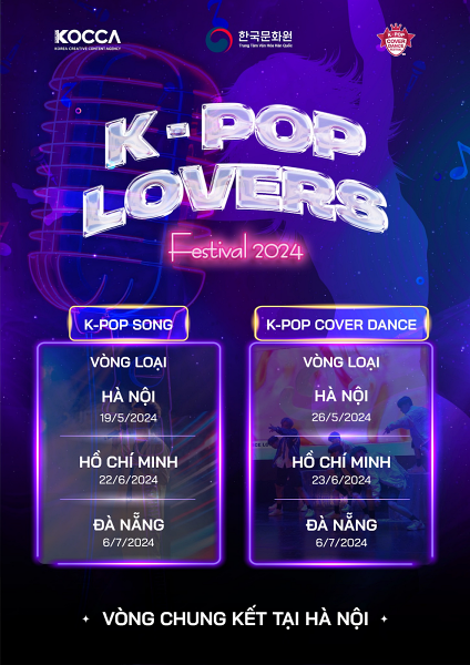 Poster cuộc thi “K-pop Lovers Festival 2024” được phát động vào đầu tháng 4 năm nay đã thu hút đông đảo cộng đồng yêu nhạc K-pop từ Bắc vào Nam. (Ảnh: Cơ quan Sáng tạo Nội dung Hàn Quốc)