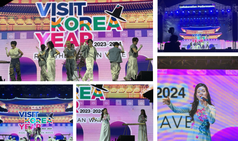 Nhóm nhảy The A-Code đã từng gây sốt giới trẻ tại “Korea Travel Festa 2024” khi kết hợp với nhóm trình diễn nhạc cụ dân tộc Cỏ Lạ để biểu diễn ca khúc “Dynamite” của BTS một cách độc đáo và thú vị. (Ảnh: Hoàng Xuân Tùng)