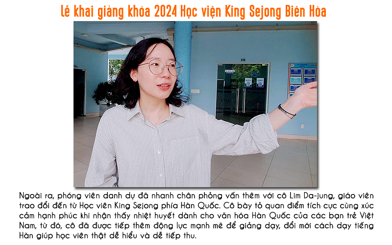 Chia sẻ cùng phóng viên danh dự Hải Hà, cô Lim Da-jung bày tỏ cảm xúc khác lạ khi làm việc tại đất nước Việt Nam so với lúc còn đi du lịch, cô đã được tiếp thêm nguồn năng lượng tích cực, thoải mái hơn trước tấm lòng cởi mở, thân thiện từ đồng nghiệp, học viên lẫn người dân Việt Nam nói chung. Cô cũng mong muốn trong 2 năm giảng dạy ở đây, có thể truyền tải nhiều nội dung thú vị về tiếng Hàn cũng như văn hóa Hàn Quốc tới các bạn học viên một cách dễ hiểu nhất. (Ảnh: Vũ Đỗ Hải Hà)