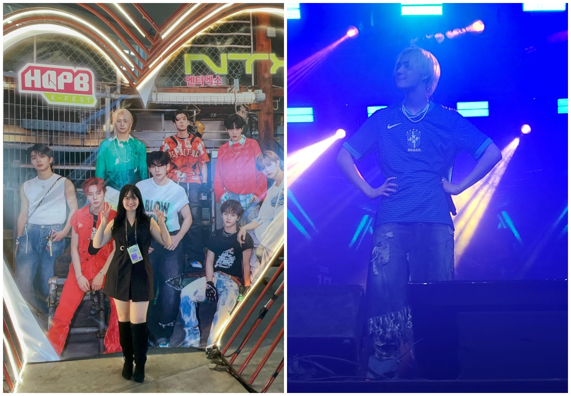 Links: Ich beim Konzert. Rechts: Rawhyun, ein Mitglied von NTX. © Maria Vitória Pimentel de Araújo