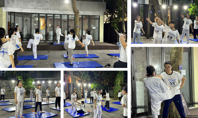 Không khí lớp học võ thuật truyền thống Hàn Quốc Taekkyeon của cô Lee diễn ra với bầu không khí tích cực và tràn đầy năng lượng. (Ảnh: Hoàng Xuân Tùng) 