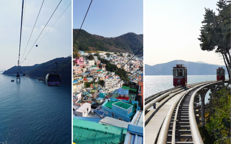 Expériences magiques à Busan avec le Cable Car (à gauche), le Gamcheon Cutural Village (au centre) et la Sky Capsule (à droite). © Alexia Ponsonnet