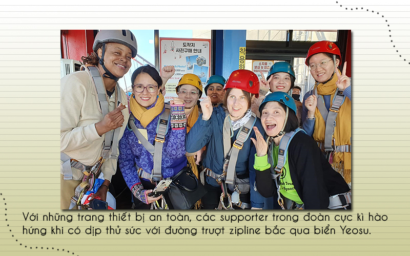 Đoàn supporter chúng mình cực kì hào hứng khi có cơ hội thử sức với đường trượt zipline Ramada Zip Trek vào 1 buổi sáng đẹp trời tại thành phố Yeosu. (Ảnh: Vũ Đỗ Hải Hà)