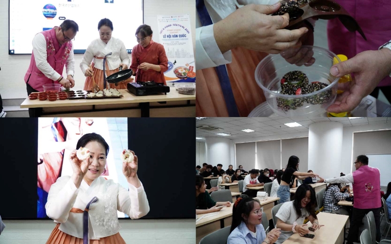 Cả lớp vừa hào hứng học làm bánh vừa được thử bánh còn nóng hổi. (Ảnh: Lê Thị Yến)