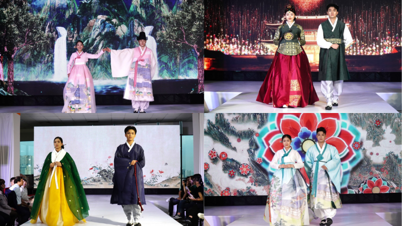 Bộ sưu tập với những bộ cánh Hanbok truyền thống vô cùng nổi bật. (Ảnh: Lê Thị Yến)