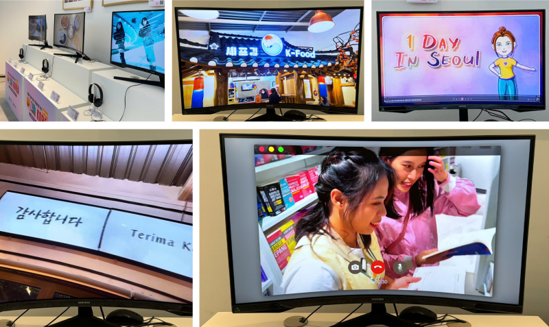 Các tác phẩm ở hạng mục Video quảng cáo thu hút khách tham quan nhờ những câu chuyện gần gũi, sinh động, phản ánh quá trình tiếp nhận và lan tỏa giá trị của làn sóng Hallyu trong đời sống hàng ngày. (Ảnh: Hoàng Xuân Tùng) 
