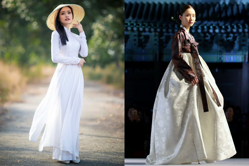 Áo dài và Hanbok - trang phục truyền thống của Việt Nam và Hàn Quốc. (Ảnh: Pixabay, Korea.net)