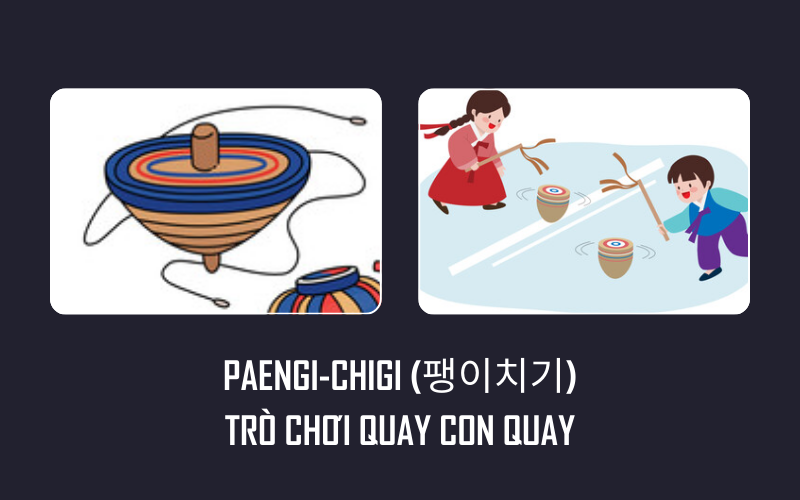 Là trò chơi truyền thống lâu đời nhưng hiện nay Paengi-chigi (trò chơi con quay) vẫn được trẻ em ưa chuộng. (Ảnh: Adobe Stock, Biên tập: Nguyễn Hà Linh)