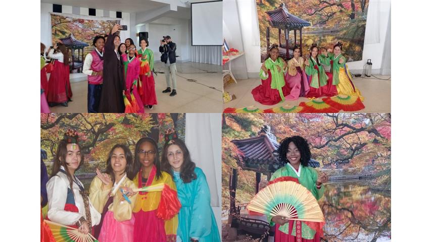 Estudiantes e invitados visten por primera vez el hanbok durante el festival del Seollal.