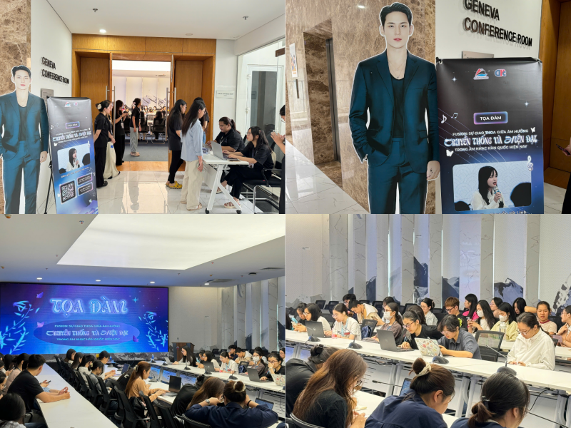 Không khí phòng họp Geneva của Học viện Ngoại giao trước thềm diễn ra buổi tọa đàm “Fusion: Sự giao thoa giữa âm hưởng truyền thống và hiện đại trong âm nhạc Hàn Quốc hiện nay”. (Ảnh: Hoàng Xuân Tùng) 