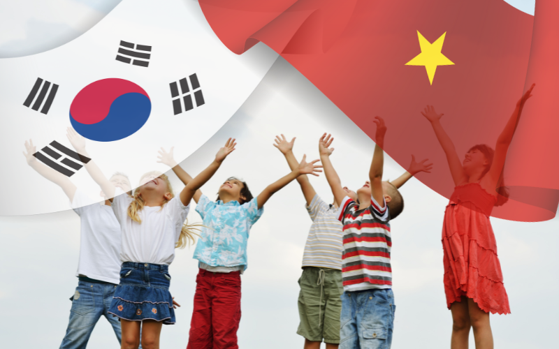 Việt Nam và Hàn Quốc đều dành những ngày đặc biệt trong năm để tôn vinh trẻ em, đó chính là Ngày Thiếu Nhi. (Ảnh: Canva, Biên tập: Nguyễn Hà Linh)
