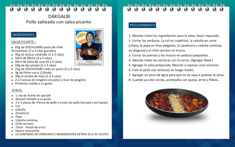 Receta del dakgalbi compartida por el Centro Culttural Coreano | Página oficial del CCC de México en Facebook