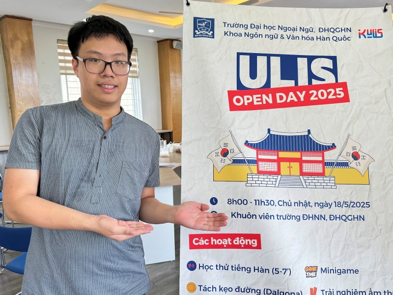 Vừa qua, Khoa Ngôn ngữ và Văn hóa Hàn Quốc thuộc Trường Đại học Ngoại ngữ - Đại học Quốc gia Hà Nội (ULIS) đã giới thiệu chương trình đào tạo cùng các hoạt động trải nghiệm hấp dẫn về văn hóa Hàn Quốc tại sự kiện ULIS OPEN DAY 2025. (Ảnh: Hoàng Xuân Tùng)