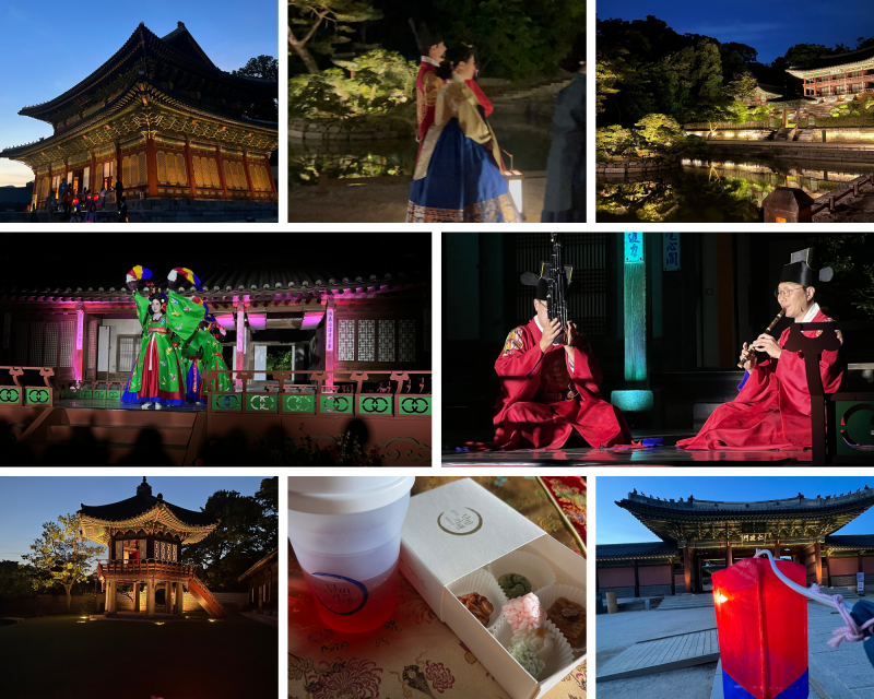 El palacio Changdeokgung, la sala Injeongjeon, el Paseo del Rey en el estanque Buyongji, espectáculo musical en el Jardín Secreto, y snacks tradicionales coreanos.