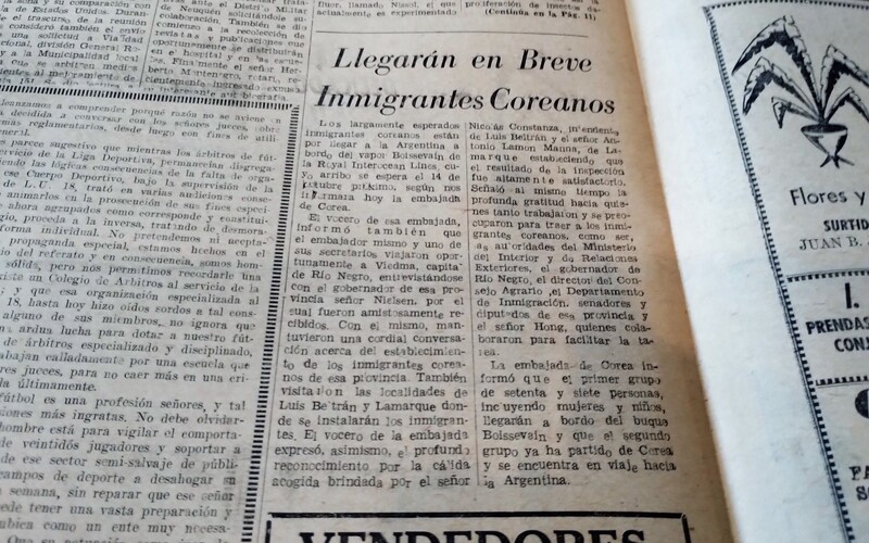 'Llegarán en Breve Inmigrantes Coreanos'. | Diario Río Negro, 15 de octubre de 1965
