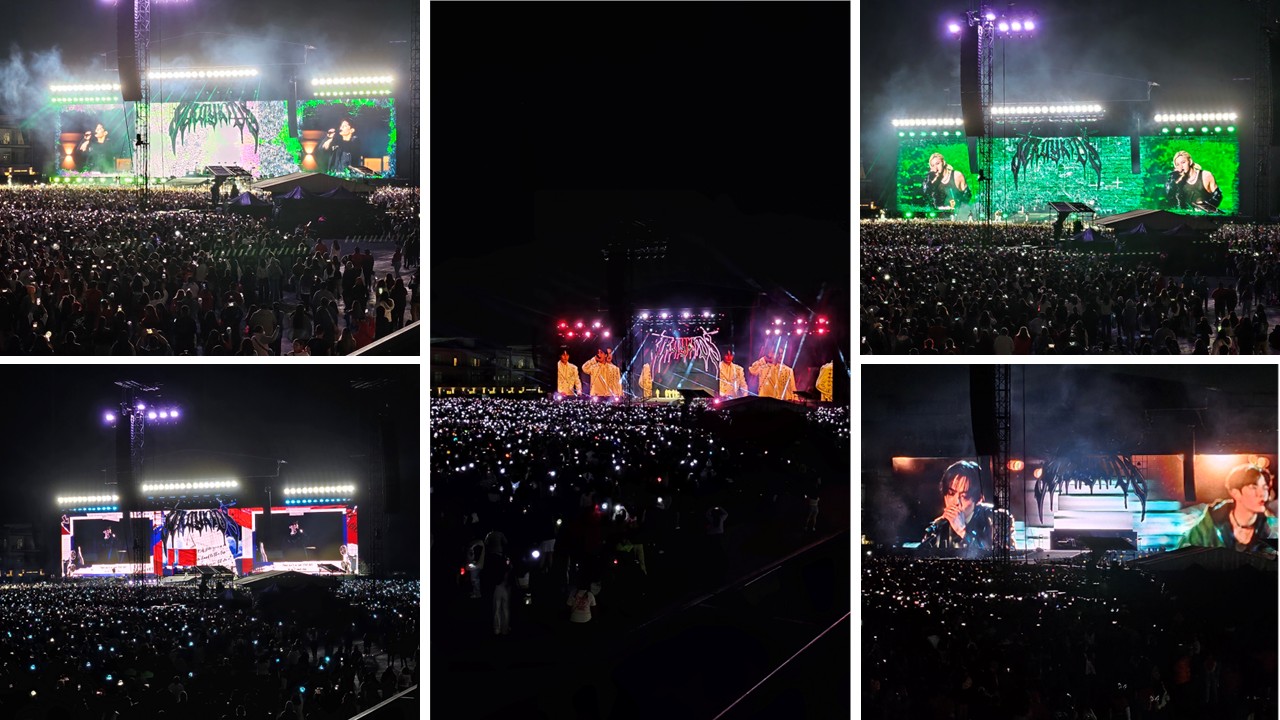 Vista general del concierto de Stray Kids en el Estadio GNP de Ciudad de México, con momentos destacados de la presentación, los efectos visuales y la interacción con el público.