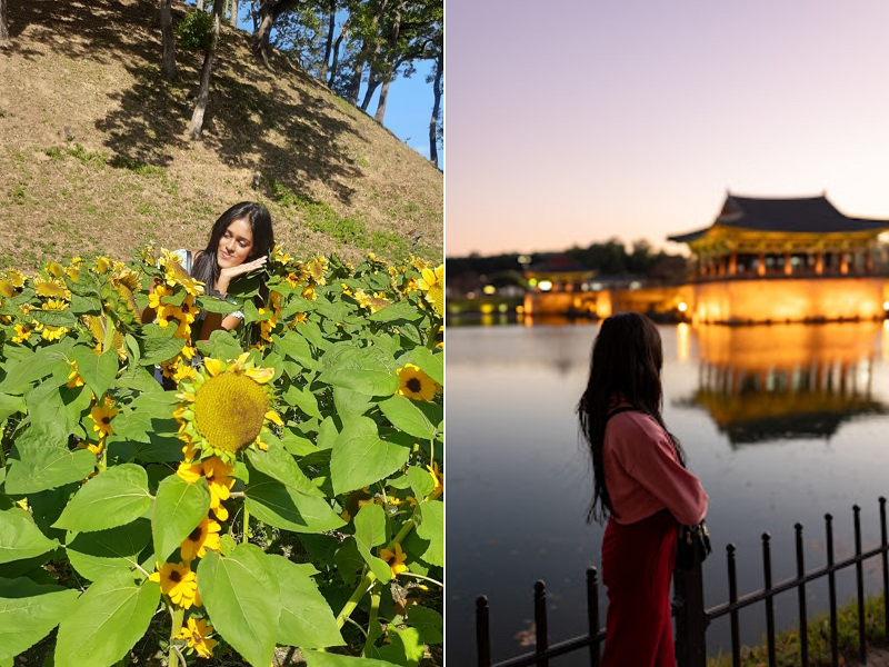 Những địa danh tại Gyeongju như cung điện Donggung và hồ Wolji (bên phải) đã làm say đắm trái tim của Nikoshi. (Ảnh: Nikoshi Minhara Monali Kahawevithana)