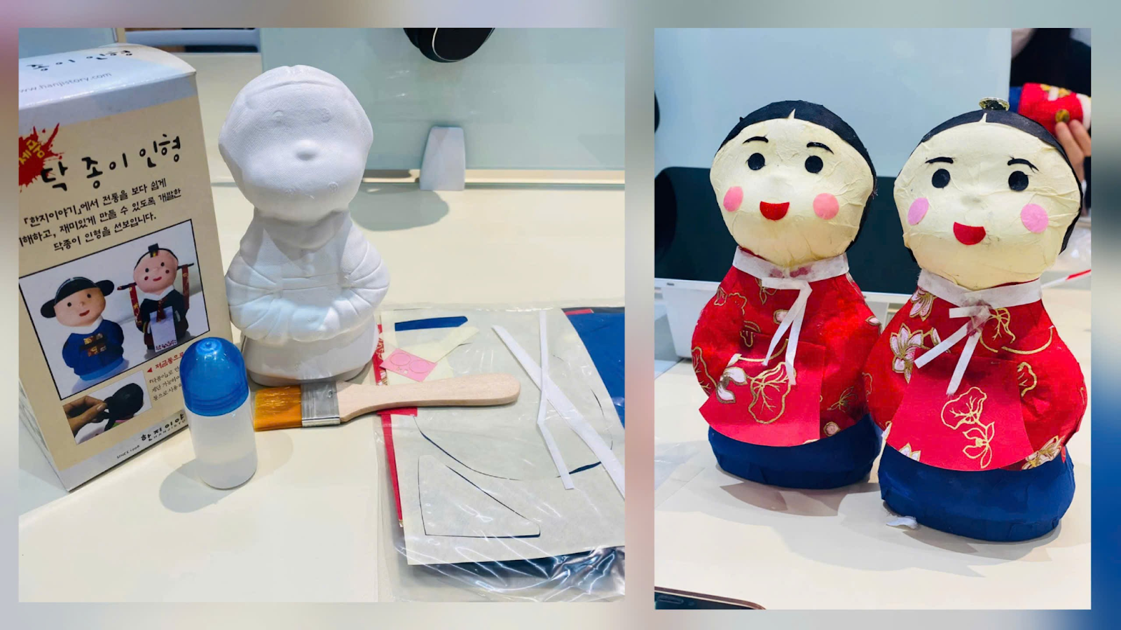 Giấy Hanji được ứng dụng đa dạng trong làm búp bê, đèn lồng, tranh trang trí,... mang đến vẻ đẹp tinh tế và đậm chất văn hóa Hàn Quốc. (Ảnh: Trần Huyền Phương)