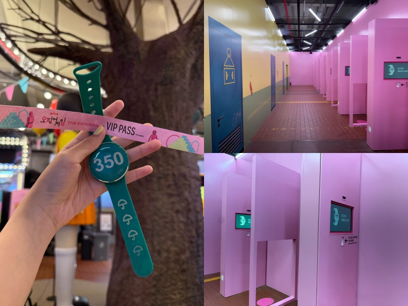 Mỗi người tham gia các trò chơi tại “Squid Game: The Experience” được phát một chiếc vòng tay có đánh số thứ tự. (Ảnh: Trần Ngọc Minh)