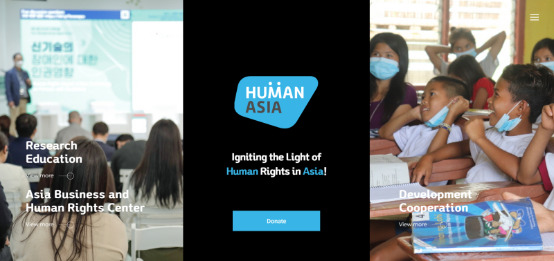 Human Asia là một tổ chức phi chính phủ (NGO) có trụ sở tại Hàn Quốc, chuyên hoạt động trong lĩnh vực bảo vệ nhân quyền và hỗ trợ nhân đạo, đặc biệt tập trung vào khu vực châu Á. (Ảnh: Chụp màn hình từ trang web chính thúc của Human Asia) 