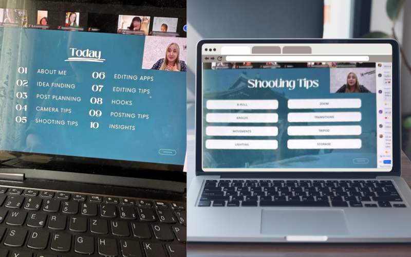 Storytelling, Hooks und Zielgruppenfokus: Input von Antje im K-Influencer-Workshop © Screenshot vom Workshop, Jasmin Mikolay