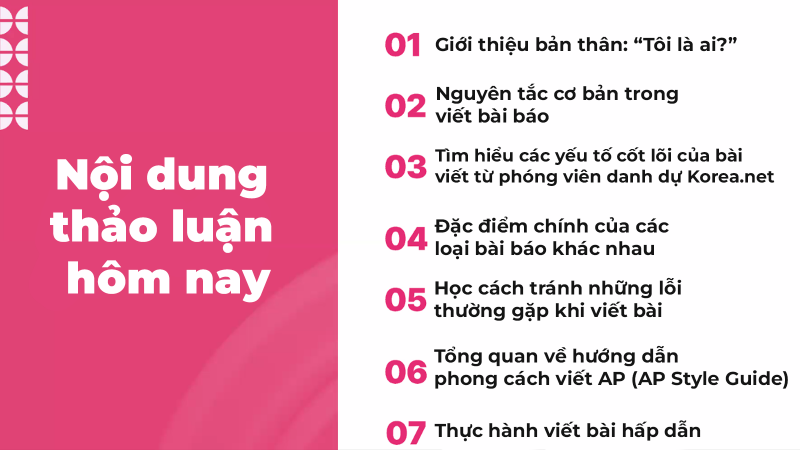 Phiên thảo luận đầu tiên trong chuỗi hội thảo gồm 7 phần nội dung, mỗi phần đều mang đến cho các phóng viên danh dự những kiến thức thiết thực về từng khía cạnh cụ thể trong quá trình viết báo. (Ảnh: Chụp màn hình trên phần mềm Zoom, Biên dịch: Hoàng Xuân Tùng)