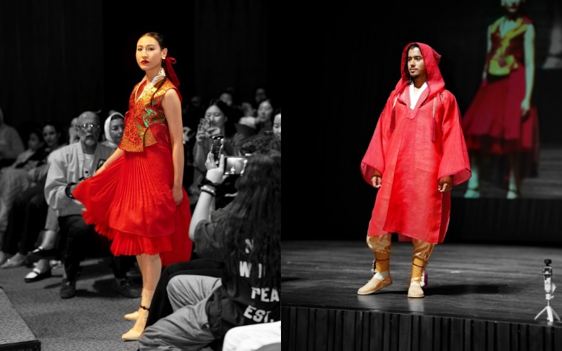 Des pièces qui fusionnent le patrimoine entre durumagi coréen et jellaba marocaine, incluant une capuche marocaine (à droite) et les détails du col hanbok dongjeong avec geumbak (à gauche). © Noble Wife