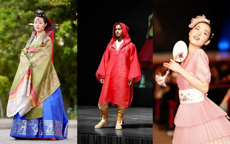 Les pièces lors du défilé Hanbk de la semaine culturelle coréenne au Maroc entre tradition, modernité et fusion de culture marocaine et coréenne. © Noble Wife