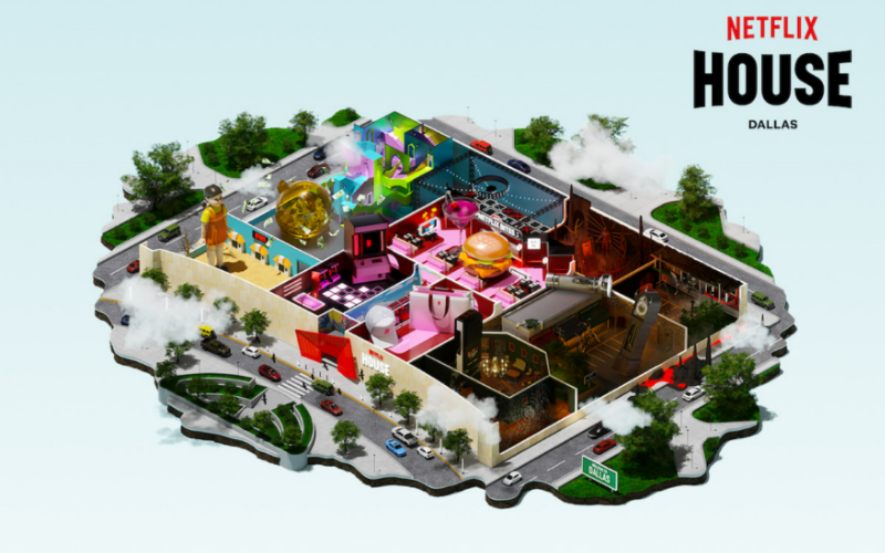 Visualisierung des geplanten Netflix House in Dallas: ein immersives Fan-Erlebnis rund um Erfolgsserien wie Squid Game, das Ende 2025 eröffnet werden soll © Netflix