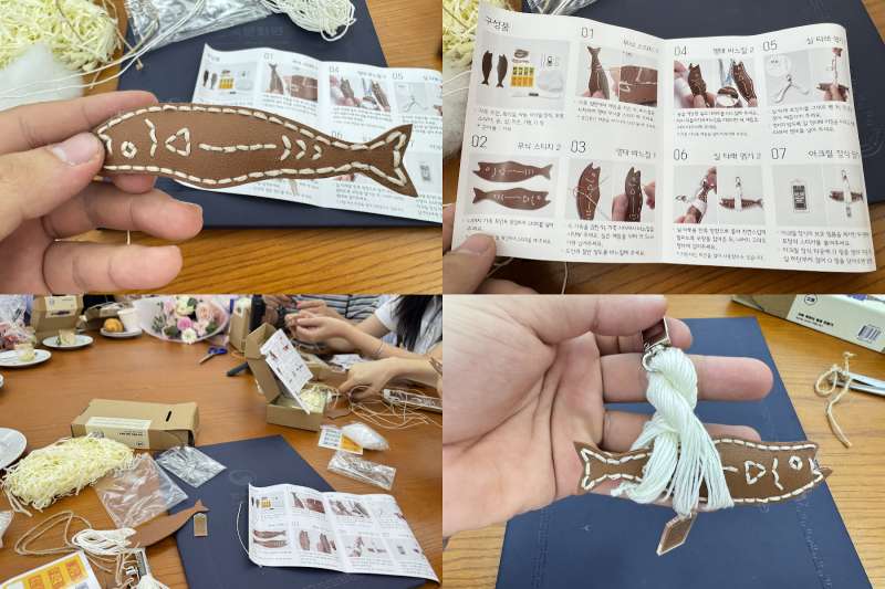 Các bạn phóng viên danh dự Korea.net và K-influencer đã hăng say trải nghiệm làm móc chìa khoá con cá thông qua sự hướng dẫn của các chuyên viên. (Ảnh: Hoàng Xuân Tùng)