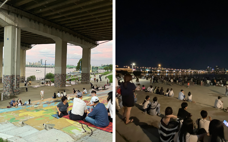 Ob bei Tag oder Nacht, ob unter der Woche oder am Wochenende, die Ufer des Hangang River sind immer gut besucht
