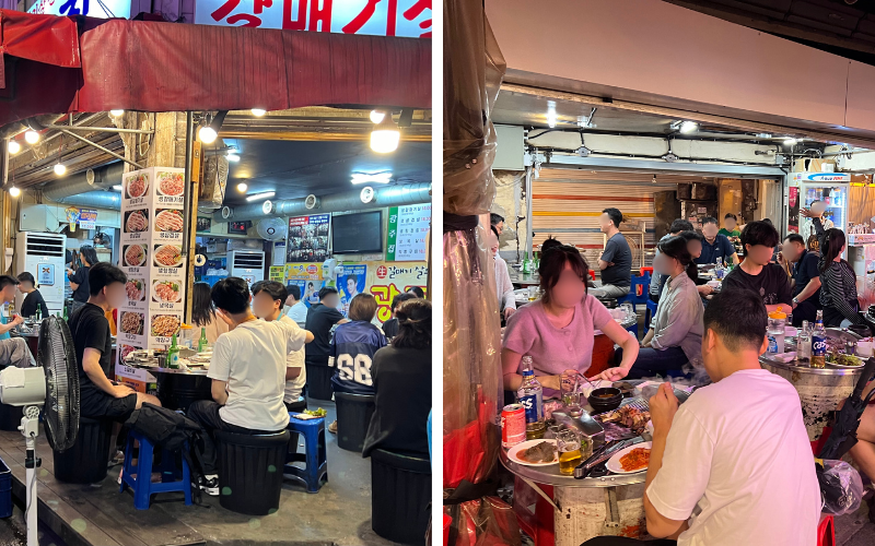energiegeladene Nachtleben in Hongdae entdecken, mit Clubs und Straßenmusik bis tief in die Nacht.  Die Koreaner lieben BBQ. Oft sind die Restaurants nach außen offen