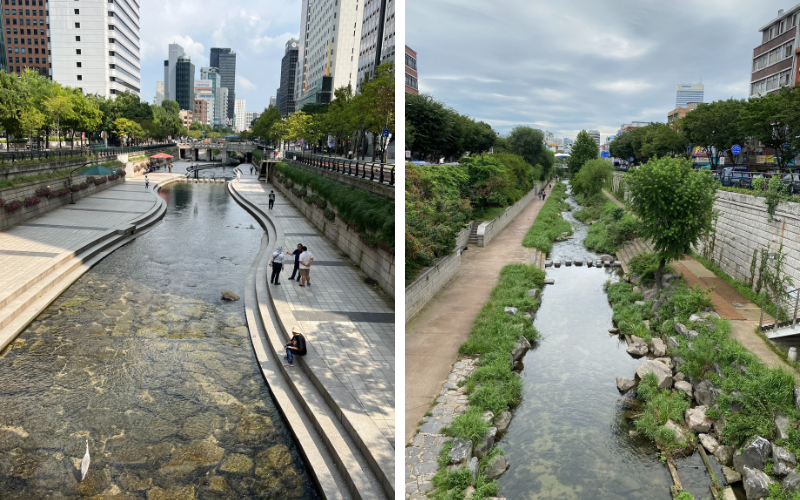 Knapp 11 Kilometer ist der  Cheonggyecheon Stream in Seoul. Viele halten im Sommer gerne ihre Füße rein
