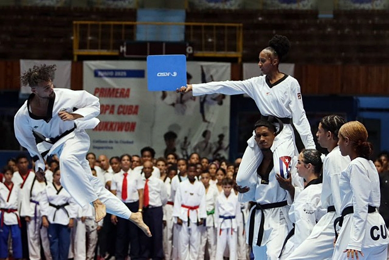 Pedro Pablo Escalona, atleta cubano de taekwondo, ejecuta su rutina.