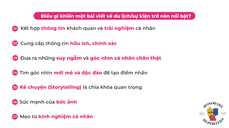 Rosemarie Ann Cuevas đã liệt kê những ý chính khiến một bài viết về du lịch / sự kiện trở nên nổi bật. (Ảnh: Korea.net, Biên dịch: Hoàng Xuân Tùng) 