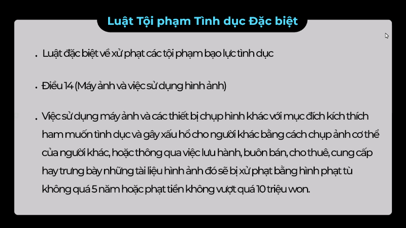 Luật Tội phạm Tình dục Đặc biệt cho thấy mức độ nghiêm trọng của vấn đề chụp ảnh xâm phạm, với hình phạt có thể lên tới 5 năm tù. (Ảnh: Chụp màn hình từ phần mềm Zoom, Biên dịch: Hoàng Xuân Tùng) 