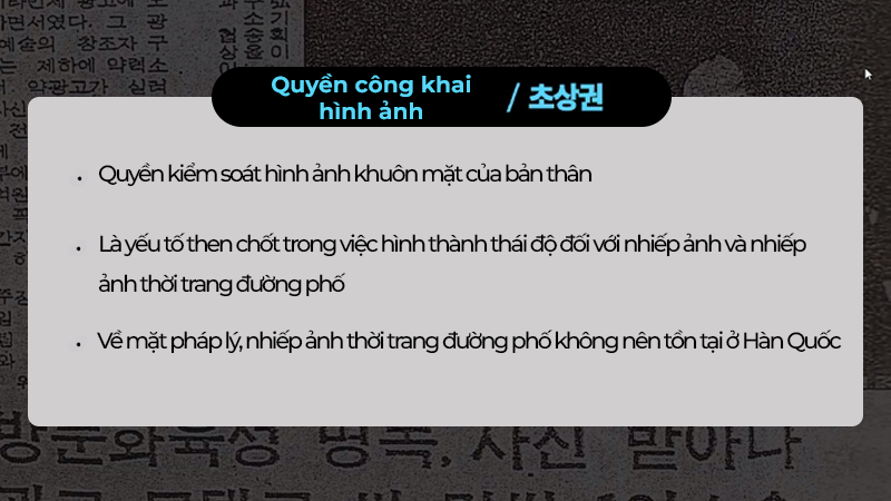 Quyền công khai hình ảnh (초상권) là điều mà diễn giả đặc biệt lưu ý tới các bạn phóng viên danh dự Korea.net khi tham gia tác nghiệp. (Ảnh: Chụp màn hình từ phần mềm Zoom, Biên dịch: Hoàng Xuân Tùng)